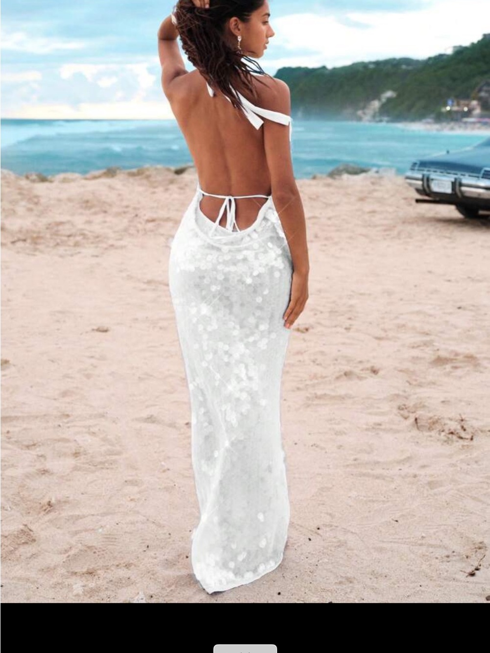 SHEIN White Sequin Open-Back Maxi Dress